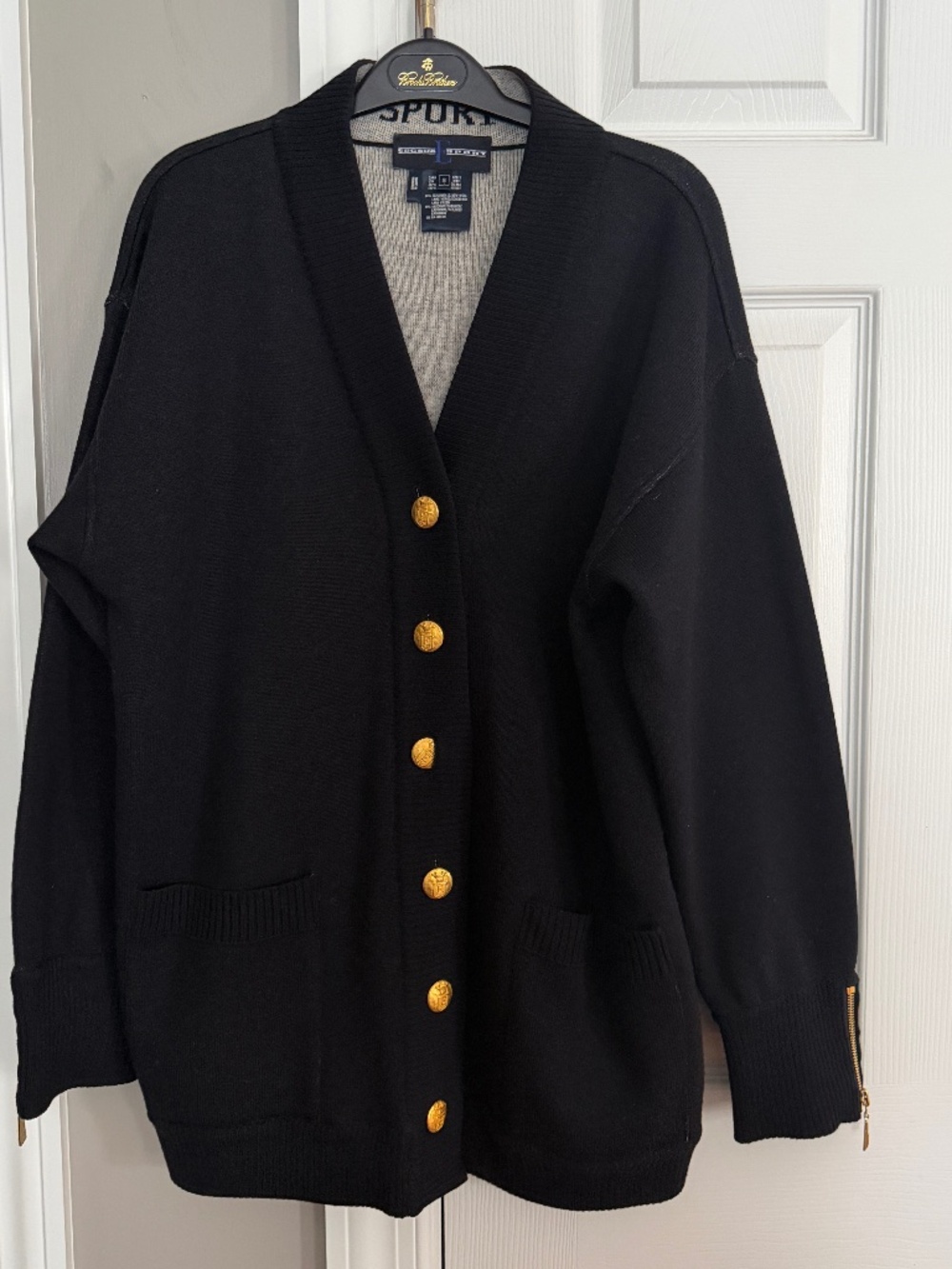 Escada Sport Wool Cashmere Cardigan Small Navy Gold Button Sweater